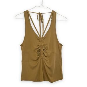Free People Strappy Boho Tank Rusched Cut Out Mustard Brown Size Medium